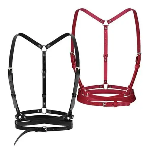 Produktbild: LEACOOLKEY Damen Punk Taillengürtel PU Leder Schwarz Gothic Gürtel Körperketten Gürtel für Cosplay Rave Outfit Halloween Kostüm
