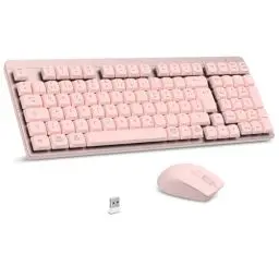 Produktbild: LeadsaiL FA98 Mechanische Tastatur und Maus Set Kabellos, QWERTZ Layout Funktastatur mit Maus, Low-Profile Rotem Schalter, 98 Tasten Kompakte Keyboard,1600 DPI Mouse für Windows MacOS PC Laptop-Rosa