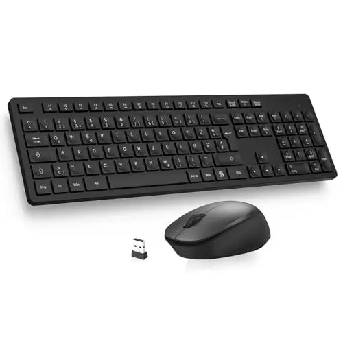 Produktbild: LeadsaiL K786 Tastatur Maus Set Kabellose, Tastatur und Maus, QWERTZ Deutsches Layout Funktastatur mit Maus, Flüsterleiser Tastenanschlag, 2.4 GHz mit 2-in-1 USB Nano Empfänger für PC/Laptop