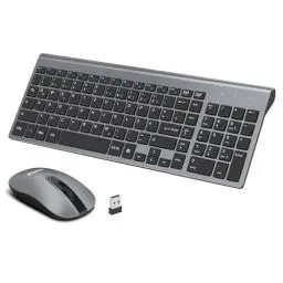 Produktbild: LeadsaiL Tastatur Maus Set Kabellos, 2,4 GHz USB-Empfänger Ultradünne Leise, Deutsch QWERTZ-Layout, 12 FN-Tasten Für Windows XP/7/8/10, PC, Laptop, Computer, Desktop - Grau