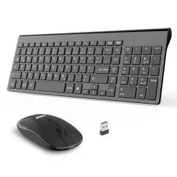 Produktbild: LeadsaiL Tastatur Maus Set Kabellos, 2,4 GHz USB-Empfänger Ultradünne Leise, Deutsch QWERTZ-Layout, 12 FN-Tasten Für Windows XP/7/8/10, PC, Laptop, Computer, Desktop - schwarz