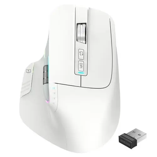 Produktbild: LeadsaiL Wireless Mouse, 2,4G wiederaufladbare Bluetooth5.2 Maus für Laptop, Steuerung von 4 Geräten, bis zu 3200DPI, ergonomische optische Maus für PC, Notebook