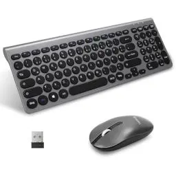 Produktbild: LeadsaiL, kabelloses Tastatur-Maus-Set, ergonomische Maus und Tastatur, kabellose PC-Tastatur und Maus, deutsches QWERTZ-Layout, leise Tastatur- und Maustasten, MacOS PC, Laptop, Grau