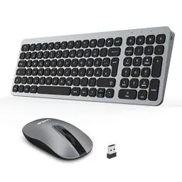 Produktbild: LeadsaiL, kabelloses Tastatur- und Maus-Set, 2.4 G, leise-schlank-Kombination (QWERTZ, deutsches Layout) mit 2-in-1 USB Nano Empfänger, für PC, Desktop, Laptop, Windows XP / 7 8 10, Mac, Grau