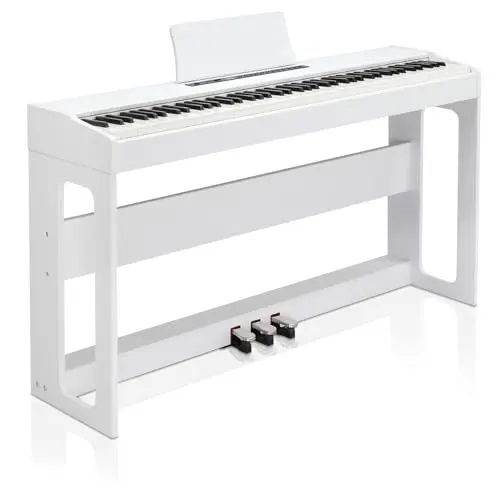 Produktbild: LEADZM 88 Tasten Digital Piano, Voll Gewichtete Tastatur, E-Piano mit MIDI-USB, Audio Bluetooth und Stereolautsprechern, 128 Töne und Rhythmen, 3-Pedal-System, Weiß