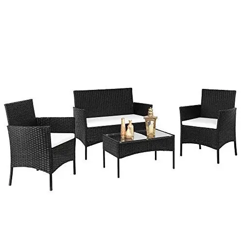 Produktbild: LEADZM Gartenmöbel Set,Balkonmöbel,Polyester Rattan Sitzgarnitur,Balkonmöbel,Wetterfest,UV-Schutz, Sitzplätze für 4 Personen,Sofa für 2 Personen, 2 Einzelsessel,für Wohnzimmer,Balkon, Garten,Schwarz