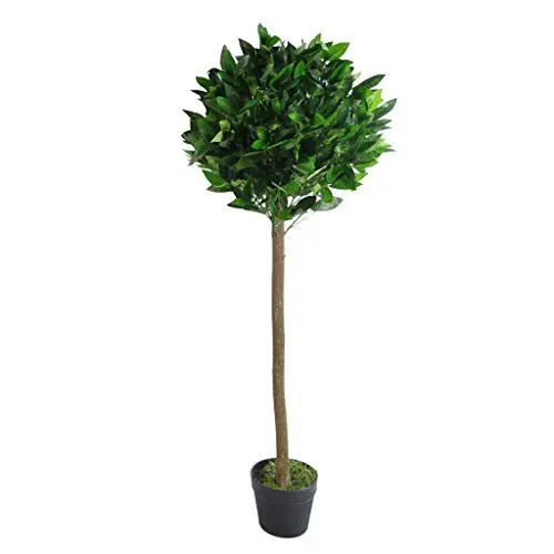 Produktbild: Leaf Bay Tree 7090-7089-7207-7209 Künstlicher Lorbeerbaum, Lorbeerkugel-Stil, gedreht, schwarzem Kunststofftopf, einfarbig, 120 cm, Kunststoff