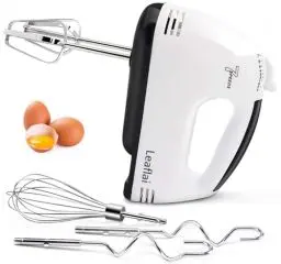 Produktbild: Leaflai 7 Stufen Handmixer Elektrische Handbesen, 180W Handrührgerät 2 Rührbesen, 2 Edelstahl-Knethaken, 1 Schneebesen, Sondern Auch Den Teig Kneten, Fleisch, Eierbrei Und So Weiter | Weiß