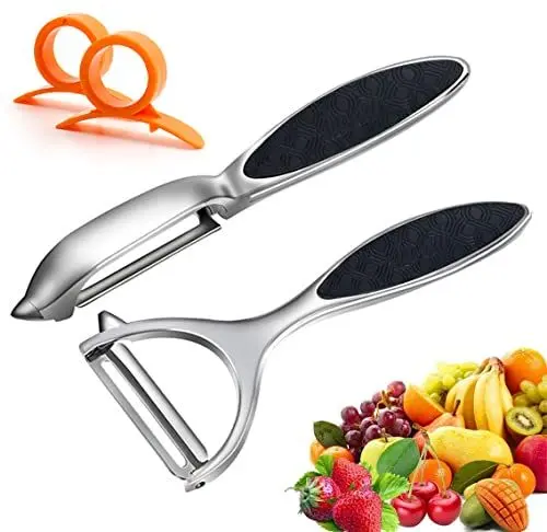 Produktbild: Leaflai Schäler - 2Pcs Sparschäler Set Premium Edelstahl Y & I-förmiges Drehbares Gemüsemesser mit Scharfer Klinge und Rutschfestem Griff Kartoffelschäler Gemüse für Tomaten, Karotten, Obst (Sliver)