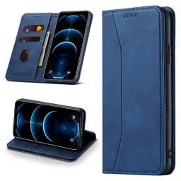 Produktbild: Leaisan Handyhülle für iPhone 12/iPhone 12 Pro Hülle Premium Leder Flip Klappbare Stoßfeste Magnetische (Standfunktion) (Kartenfächern) Schutzhülle für iPhone 12/iPhone 12 Pro Tasche - Blau
