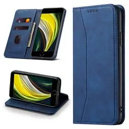 Produktbild: Leaisan Handyhülle für iPhone SE 2022/iPhone SE 2020 Hülle, iPhone 8/iPhone 7 Hülle, Premium Leder Flip Klappbare Stoßfeste Magnetische (Standfunktion) (Kartenfächern) Schutzhülle Tasche - Blau