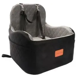 Produktbild: Lealchum Hund Booster Autositz für kleine/mittlere Hunde, Memory Foam erhöhte Kissen Hundeautositz,abnehmbar und waschbar Haustier tragbare Autositz mit 2 Clip-On Sicherheitsleinen(Black/Grey, Medium)