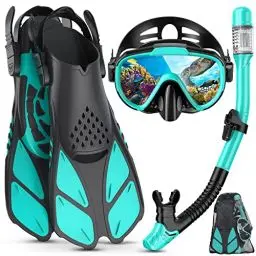 Produktbild: Lealinga 2023 Schnorchelset Erwachsene mit Flossen, Anti-Leck & Anti-Fog Taucherbrille und Dry Schnorchel, 3 in 1 Professionell Schnorcheln Set für Schnorcheln und Schwimmen
