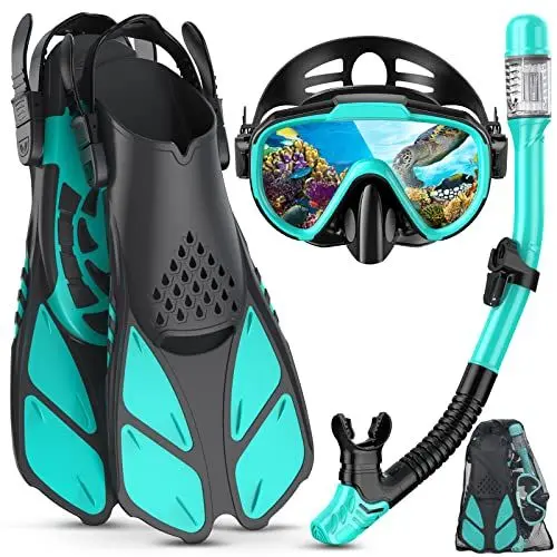 Produktbild: Lealinga 2023 Schnorchelset Erwachsene mit Flossen, Anti-Leck & Anti-Fog Taucherbrille und Dry Schnorchel, 3 in 1 Professionell Schnorcheln Set für Schnorcheln und Schwimmen