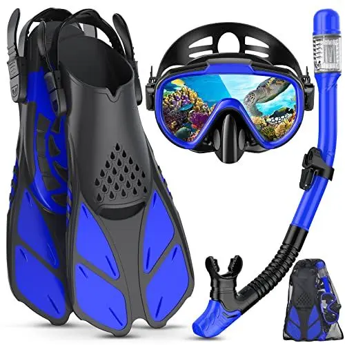 Produktbild: Lealinga Schnorchelset Erwachsene mit Verstellbare Taucherflossen Anti-Leck & Anti-Fog Taucherbrille und Dry Schnorchel, 3 in 1 Professionell Schnorcheln Set für Schnorcheln und Schwimmen