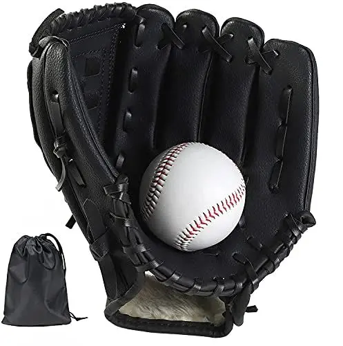 Produktbild: LeapBeast Baseball Handschuhe, Softball Handschuhe mit 1 Ball, Baseball Training Wettbewerb Handschuh Verdicken Dauerhaft Softballhandschuhe für Kinder Erwachsene (Schwarz, 10,5 Zoll)