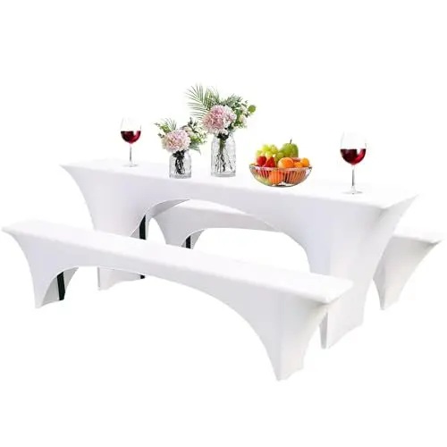 Produktbild: LeapBeast Biertischhussen-Set 3TLG,Elastische Hussen für Bierzeltgarnitur,für 70cm Tischbreite,Bierbankabdeckung,Bierzeltgarnitur Festzeltgarnituren Bierbank Hussen (Weiß, 220x70X70cm - 1pcs)