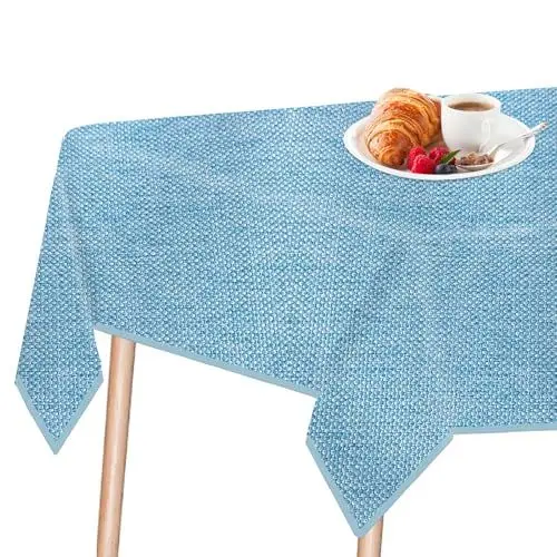 Produktbild: LeapBeast Leinenoptik Tischdecke,Wasserabweisend Tischtuch,Abwaschbar Tischwäsche,Garten-Tischdecke Outdoor,Tischtuch Esstisch,Fleckschutz,für Wohnzimmer,Esszimmer, Balkon (Blau, 100x140cm)