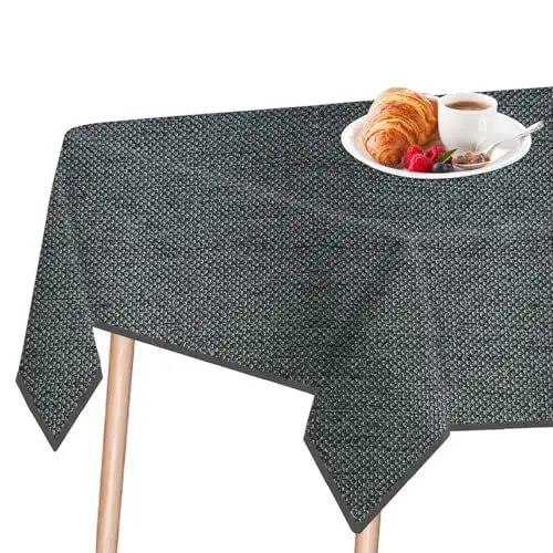 Produktbild: LeapBeast Leinenoptik Tischdecke,Wasserabweisend Tischtuch,Abwaschbar Tischwäsche,Garten-Tischdecke Outdoor,Tischtuch Esstisch,Fleckschutz,für Wohnzimmer,Esszimmer, Balkon (Dunkelgrau, 100x140cm)