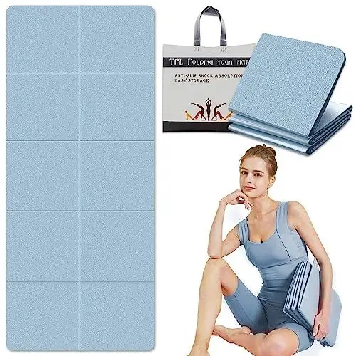 Produktbild: LeapBeast Reiseyogamatte Faltbar, 4MM Sportmatte, 183 * 61CM Yogamatte Rutschfest inkl Tasche, Fitness Pilates Sport Gymnastikmatte Rutschfest (DüNn, Blau)