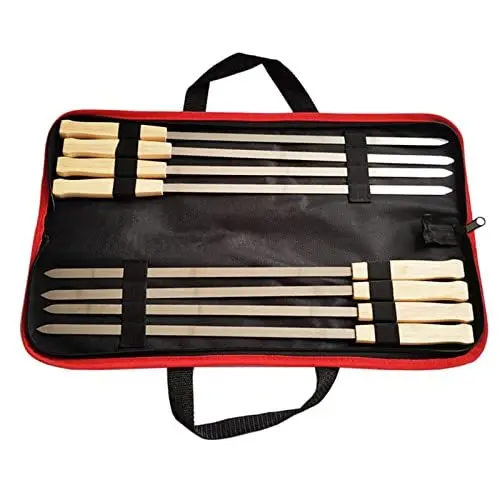 Produktbild: Leapiture 8 Stück Grillspieße mit Holzgriff, wiederverwendbar, Edelstahl, lange, flache Schaschlikspieße für Camping, Fleisch, Huhn, Gemüse