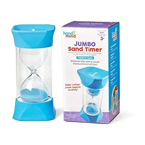 Produktbild: Learning Resources Jumbo-Sanduhr, 1-Minute-Sanduhr mit gummierten weichen Endkappen, für ruhige Pausen, Klassenzimmer-Sanduhr für Kinder, Timer zum Zähneputzen und fürs Spiel (Set mit 1 Stück)