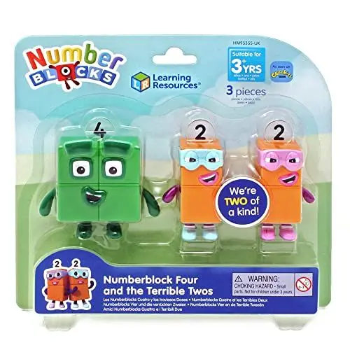Produktbild: Learning Resources Numberblocks Vier und die Schrecklichen Zweien, Offizielles Sammelspielzeug, enthält Numberblocks Vier und 2 x die Schreckliche Zwei, mit beweglichen Armen für realistisches Spiel
