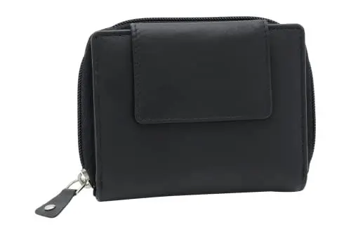 Produktbild: LEAS Damenbörse im Querformat Echt-Leder, schwarz Zipper-Collection