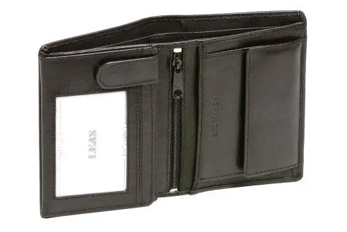 Produktbild: LEAS Geldbörse Herren mit RFID Schutz kompakt, Herren Geldbeutel flach RFID Folie in Echt-Leder, Portmonee im Hochformat, schwarz