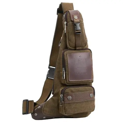 Produktbild: Leathario Brusttasche Herren Crossbag Sling Rucksack Sling Bag Schulterrucksack Schulltlertasche Crossbody Bag Tragtasche für Arbeit Schule Radfahren Reise