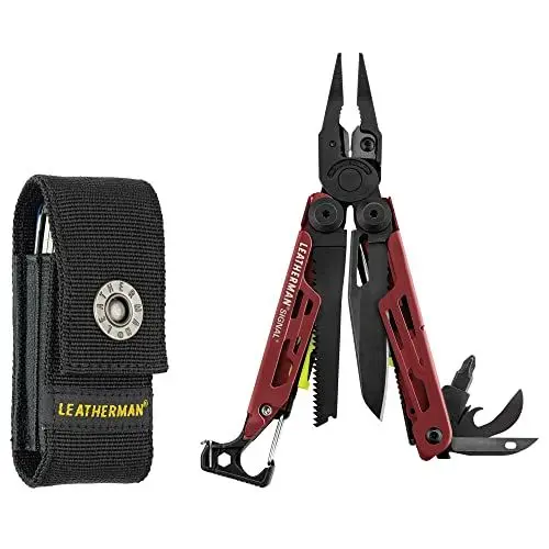 Produktbild: Leatherman Signal Multi-Tool - 19 Werkzeuge für Camping & Survival - Crimson Red, Mit Nylonholster