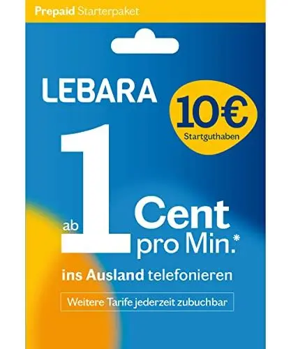 Produktbild: Lebara Prepaid SIM-Karte mit 10€ Startguthaben ohne Vertrag | ab 1 Cent pro Min. ins Ausland telefonieren | Jetzt mit 5G surfen