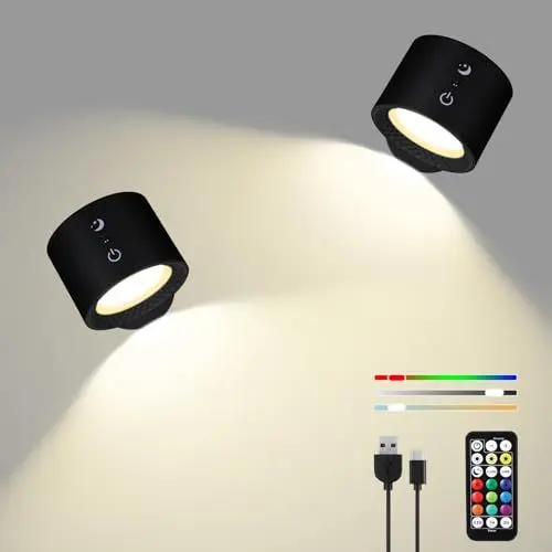 Produktbild: LEBEIGO LED Wandleuchte Innen 2 Stück, 2024 Aktualisierte Version Wandlampe mit 9 RGB-Farben, Dimmbare Led Wandleuchte Innen Ohne Bohren, 360° Drehbare Magnetkugel, Touch Control und Fernbedienung