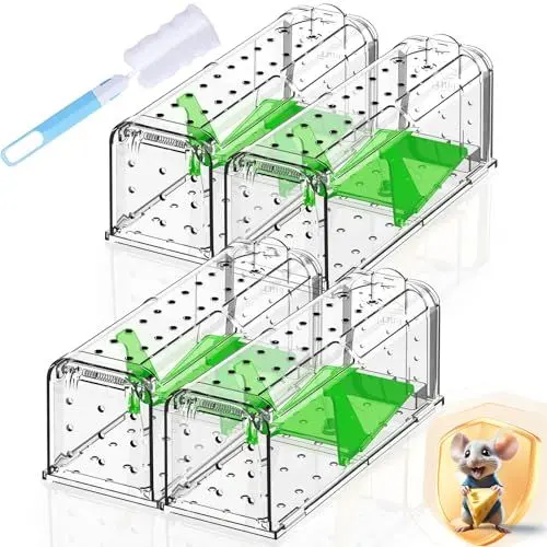 Produktbild: Lebendfalle für Maus Mausefalle Lebend：4er Set Tierfreundlich Mäusefalle mit 66 Luftlöchern, Mausefallen mit Hochsensibler Auslösemechanismus, Berührungsfreie Freigabe, Einfach Einzurichten-Mehrweg