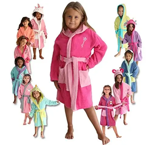 Produktbild: LEBENGOOD - Bademantel für Mädchen, Kinder - 100% Baumwolle OEKO-TEX® - 2 Taschen, Gürtel, Kapuze, Plüsch sehr weich mit Stickerei (6_years, 8_years, My Princess)
