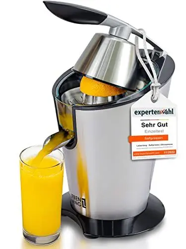 Produktbild: LEBENLANG Saftpresse elektrisch 600W - Inkl. Edelstahlkegel & BPA-Frei I Hohe Ergiebigkeit I Orangenpresse Zitruspresse Zitronenpresse Orangensaftpresse I Orange Juicer Press Zitronen