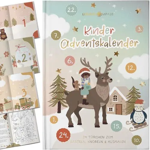 Produktbild: Lebenskompass® Adventskalender Buch für Kinder mit 24 Türchen - achtsames Adventsbuch zum Genießen der Vorweihnachtszeit - Geschenk für Kinder - mit tollen Rezepten, Ausmalbildern (Kinder)