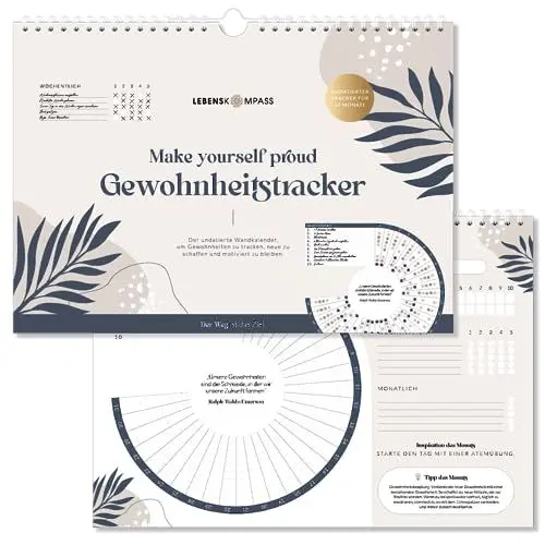 Produktbild: Lebenskompass® Habit Tracker für 12 Monate Gewohnheitstracker als undatierter Wandkalender - Tracke deine Fortschritte - mit inspirierenden Zitaten & Tipps