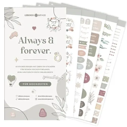 Produktbild: Lebenskompass® Sticker Hochzeit für Gästebuch, Fotoalbum und Kalender Set mit über 750 Hochzeitsstickern - Schöne Designs - viele Hochzeit Sticker und Aufkleber zur Dekoration