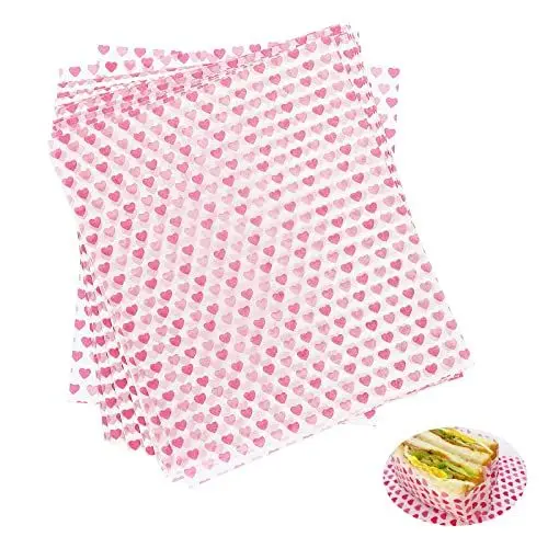 Produktbild: Lebensmittelverpackungspapier，Herzförmig Fettdichtes Papier Checkered Deli Basket Liner Antihaft Butterbrotpapier zum Backen Sandwich Burger Wrap 100 Stück