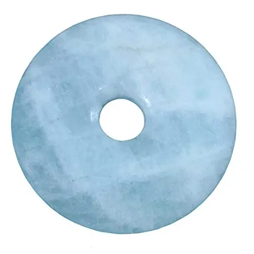 Produktbild: Lebensquelle Plus Edelstein Donut Ø 30 mm + Baumwollband + Edelsteinkarte | Naturstein Anhänger Halskette | Echte Heilsteinkette inkl. Band (Aquamarin)