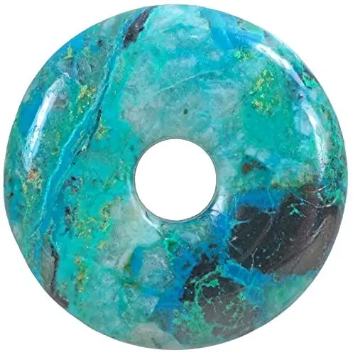 Produktbild: Lebensquelle Plus Edelstein Donut Ø 30 mm + Baumwollband + Edelsteinkarte | Naturstein Anhänger Halskette | Echte Heilsteinkette inkl. Band (Chrysokoll)