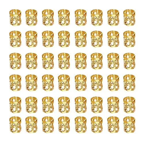 Produktbild: LEBQ 50 Stück Aluminium Dread Lock Verstellbar Metall Cuffs Dreadlocks Perlen Flechtet Haar Schmuck, Golden