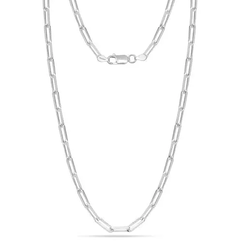 Produktbild: LeCalla Links Sterling Silber Italienischen Schmuck 3 MM 3.5 MM 4.5 MM PaperClip Link Kette Halskette für Teenager Frauen und Männer 16, 18, 20, 24 Zoll