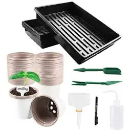 Produktbild: Lechansen 9cm Anzuchttöpfe, mit 4 Stück Pflanzschalen ohne Löcher, Kunststoff Pflanztöpfe 50 Stück Kleine Blume Pflanztöpfe Kit für Obst, Gemüse, Pflanzen, Sukkulenten, Setzlinge, Stecklinge