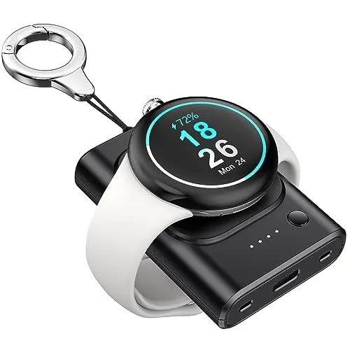 Produktbild: leChivée Tragbares Kabelloses Ladegerät für Google Pixel Watch, 1800mAh Pixel Watch Ladestation mit Schlüsselanhänger, USB C Magnetisches Induktions Ladegeräte für Google Watch