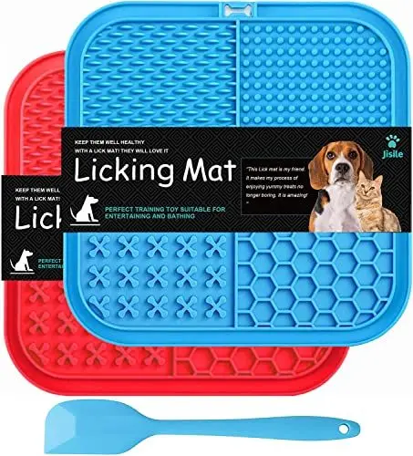 Produktbild: Leckmatte für Hunde & Katzen, 2er-Pack, Slow Feeder Lick Pat mit rutschfestem Design, Futtermatte Angstlinderung mit Saugnäpfen für Butterfutter, Joghurt, Erdnüsse, Training, Beruhigungsmatte