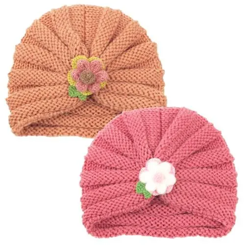 Produktbild: LECTNORE Babymützen und -Kappen, 2-teiliges Baby-Mützenset für 6–12 Monate, Neugeborenenmütze, süße kleine Blumen, Turbanmütze, Winter-Herbstmütze für Neugeborene, Kleinkinder (Aprikose + Rosa)