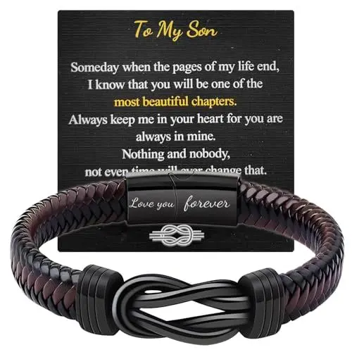 Produktbild: LECTNORE Herrenarmbänder, Armband für Männer, Sohn-Armband, Herren-Lederarmbänder, Geschenke für Männer, Herrenarmbänder, Gravur „Love Massage“, personalisiertes Armband für Sohn, Enkel