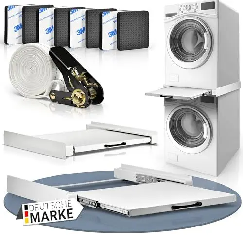 Produktbild: LECURE® Waschmaschinen-Verbindungsrahmen (60x60cm) - Universal einsetzbarer Zwischenbaurahmen zur Verbindung von Waschmaschine und Trockner - Inkl. Ausziehplatte